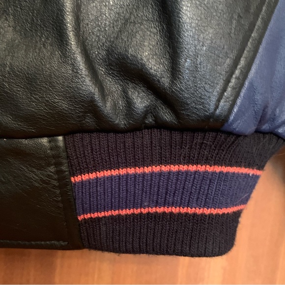 All leather “Denver Broncos” black and navy leather coat, fully lined - Picture 6 of 12